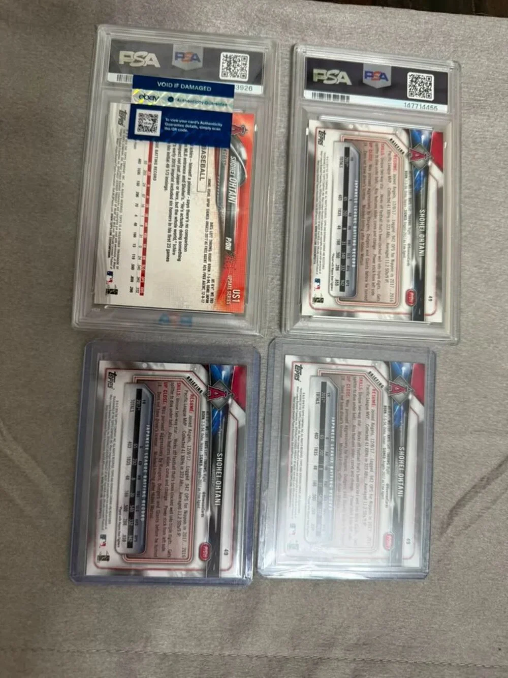 Shohei Ohtani 2018 Rookie Card Lot – Topps Update #US1 + Bowman #49 – PSA 10